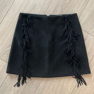 NWOT Chelsea & Violet black suede small fringe skirt